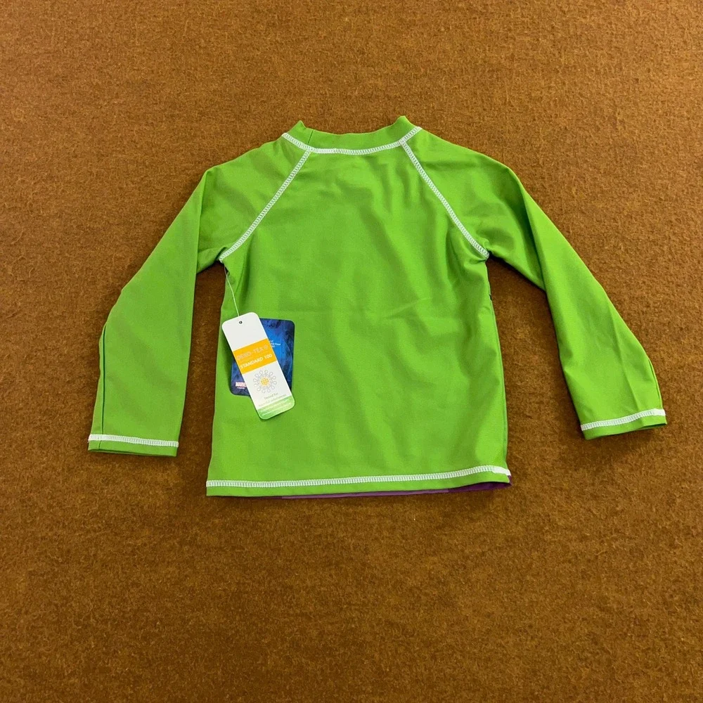 Marvel Boys 2T Green Hulk Avengers UPF 50+ Rash Guard Swim Shirt NWT